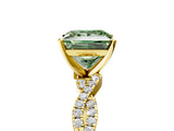 Yellow gold Fancy Green Princess Cut Solitaire Twisted Pave Band with Four-Prong Setting_8