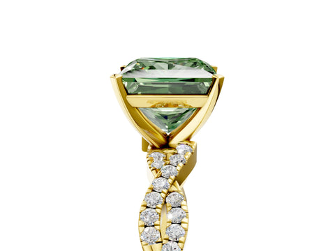 Yellow gold Fancy Green Princess Cut Solitaire Twisted Pave Band with Four-Prong Setting_8