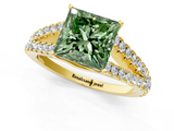 Yellow gold Fancy Green Princess  Cut Split Shank Pave Diamond Engagement Ring with Four-Prong Setting_1