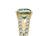 Yellow gold Fancy Green Princess  Cut Split Shank Pave Diamond Engagement Ring with Four-Prong Setting_5