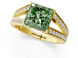 Yellow gold Fancy Green Princess  Cut Split Shank Pave Diamond Ring with Four-Prong Setting_1