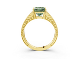 Yellow gold Fancy Green Princess  Cut Split Shank Pave Diamond Ring with Four-Prong Setting_3
