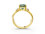 Yellow gold Fancy Green Princess  Cut Three-Stone Channel Set Ring with Bar Prongs_3