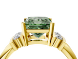 Yellow gold Fancy Green Princess  Cut Three-Stone Channel Set Ring with Bar Prongs_4
