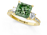 Yellow gold Fancy Green Princess  Cut Three-Stone Diamond Pavé Band with Prong Setting_1