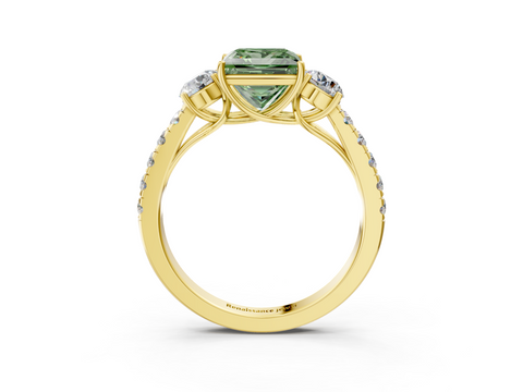 Yellow gold Fancy Green Princess  Cut Three-Stone Diamond Pave Band with Prong Setting_20