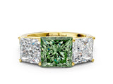 Yellow gold Fancy Green Princess Cut Three-Stone Diamond Ring with Prong Setting on a Classic Band_12