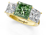 Yellow gold Fancy Green Princess Cut Three-Stone Diamond Ring with Prong Setting on a Classic Band_13