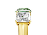 Yellow gold Fancy Green Princess Cut Three-Stone Diamond Ring with Prong Setting on a Classic Band_17