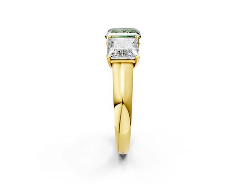 Yellow gold Fancy Green Princess Cut Three-Stone Diamond Ring with Prong Setting on a Classic Band_2