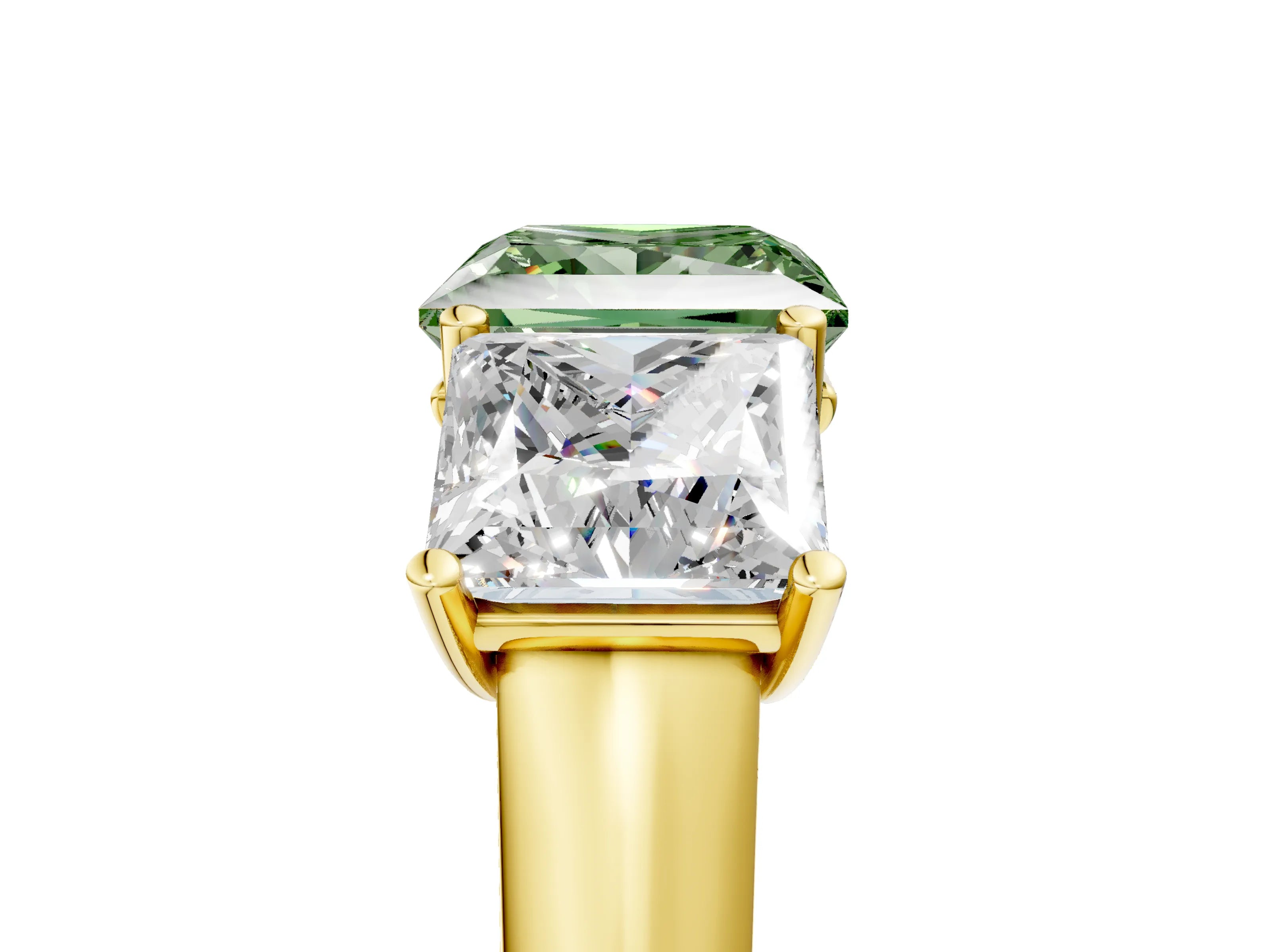 Yellow gold Fancy Green Princess Cut Three-Stone Diamond Ring with Prong Setting on a Classic Band_5