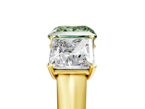 Yellow gold Fancy Green Princess Cut Three-Stone Diamond Ring with Prong Setting on a Classic Band_5