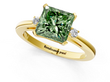 Yellow gold Fancy Green Princess  Cut Three-Stone Solitaire Ring with Round Accent Diamonds and Four-Prong Setting_1