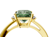 Yellow gold Fancy Green Princess  Cut Three-Stone Solitaire Ring with Round Accent Diamonds and Four-Prong Setting_4