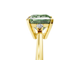 Yellow gold Fancy Green Princess  Cut Three-Stone Solitaire Ring with Round Accent Diamonds and Four-Prong Setting_5