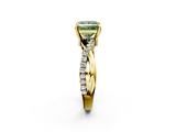 Yellow gold Fancy Green Princess  Cut Twist Band Solitaire Diamond Ring with Pavé Setting_5