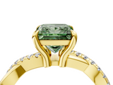 Yellow gold Fancy Green Princess  Cut Twist Band Solitaire Diamond Ring with Pavé Setting_7