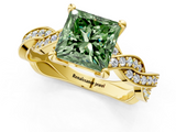 Yellow gold Fancy Green Princess  Cut Twisted Pavé Band Solitaire Ring with Four-Prong Setting_1