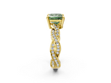 Yellow gold Fancy Green Princess  Cut Twisted Pavé Band Solitaire Ring with Four-Prong Setting_2