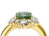 Yellow gold Fancy Green Princess  Diamond Cluster Halo Ring with Solitaire Band and Four-Prong Setting_4