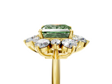 Yellow gold Fancy Green Princess  Diamond Cluster Halo Ring with Solitaire Band and Four-Prong Setting_5