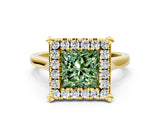 Yellow gold Fancy Green Princess  Diamond Cluster Halo Solitaire with Four-Prong Setting_23