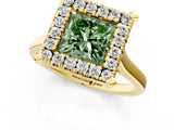 Yellow gold Fancy Green Princess  Diamond Cluster Halo Solitaire with Four-Prong Setting_24