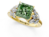Yellow gold Fancy Green Princess  Diamond Cluster Leaf Design Ring with Prong Setting_1