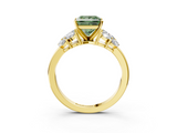 Yellow gold Fancy Green Princess  Diamond Cluster Leaf Design Ring with Prong Setting_3