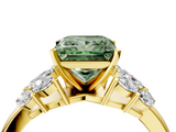 Yellow gold Fancy Green Princess  Diamond Cluster Leaf Design Ring with Prong Setting_4