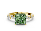 Yellow gold Fancy Green Princess  Diamond Cluster Prong-Set Solitaire Ring