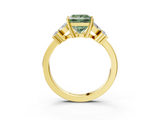Yellow gold Fancy Green Princess  Diamond Floral Cluster Ring with Solitaire Band and Prong Setting_3