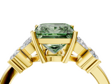 Yellow gold Fancy Green Princess  Diamond Floral Cluster Ring with Solitaire Band and Prong Setting_4