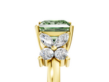 Yellow gold Fancy Green Princess  Diamond Floral Cluster Ring with Solitaire Band and Prong Setting_5