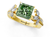 Yellow gold Fancy Green Princess  Diamond Floral Vine Solitaire Engagement Ring_1