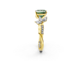 Yellow gold Fancy Green Princess  Diamond Floral Vine Solitaire Engagement Ring_2