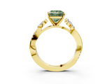 Yellow gold Fancy Green Princess  Diamond Floral Vine Solitaire Engagement Ring_3