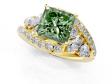 Yellow gold Fancy Green Princess  Diamond Halo Ring with Marquise and Pavé Band in Prong Setting_1