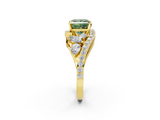 Yellow gold Fancy Green Princess  Diamond Halo Ring with Marquise and Pavé Band in Prong Setting_2