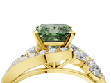 Yellow gold Fancy Green Princess  Diamond Halo Ring with Marquise and Pavé Band in Prong Setting_4