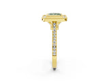 Yellow gold Fancy Green Princess  Diamond Halo Ring with Milgrain Frame and Pavé Band_25