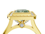 Yellow gold Fancy Green Princess  Diamond Halo Ring with Milgrain Frame and Pavé Band_27