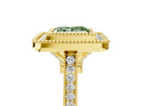 Yellow gold Fancy Green Princess  Diamond Halo Ring with Milgrain Frame and Pavé Band_28