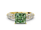 Yellow gold Fancy Green Princess  Diamond Pavé Band Solitaire Ring with Four-Prong Setting_29