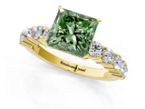 Yellow gold Fancy Green Princess  Diamond Pavé Band Solitaire with Four-Prong Setting_1