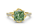 Yellow gold Fancy Green Princess  Diamond Pave Band with Floral Prong Setting_27