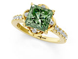 Yellow gold Fancy Green Princess  Diamond Pave Band with Floral Prong Setting_28