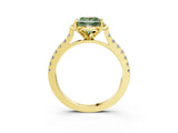 Yellow gold Fancy Green Princess  Diamond Pave Band with Floral Prong Setting_30