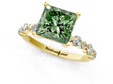 Yellow gold Fancy Green Princess  Diamond Prong Set Engagement Ring with Pave Band_1