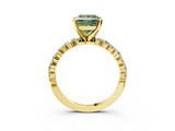 Yellow gold Fancy Green Princess  Diamond Prong Set Engagement Ring with Pave Band_3